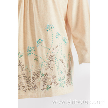 Cotton 3/4 sleeve with embroidery T shirt